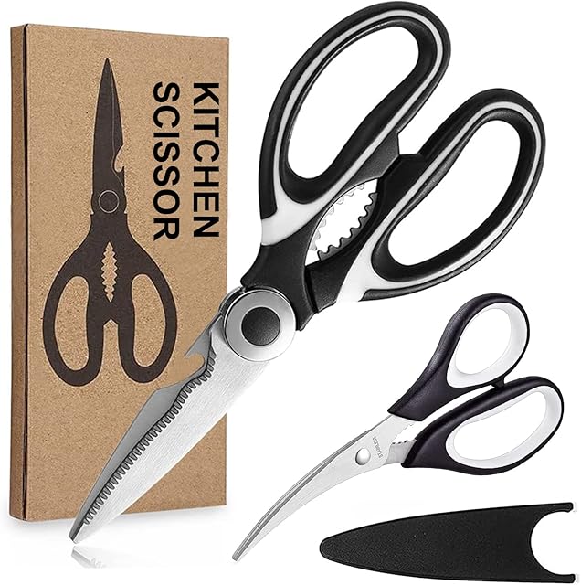 Jasni Kitchen Scissors, Heavy Duty Scissors, Stainless Steel Kitchen Set, Multipurpose Ultra Sharp Utility Scissors for Poultry, Fish, Vegetables, Herbs, BBQ, Bones, Flowers, Nuts