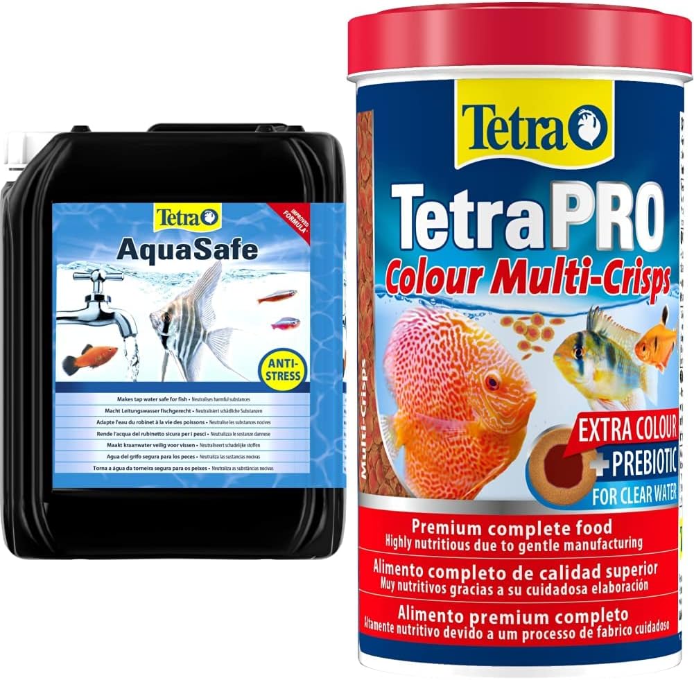 Tetra AquaSafe, to Turn Tap Water into Safe and Healthy Water for Fish and Plants, 5 Litre & Pro Colour Multi-Crisps - Premium fish food with colour concentrate for brightly colourful Fish, 500ml