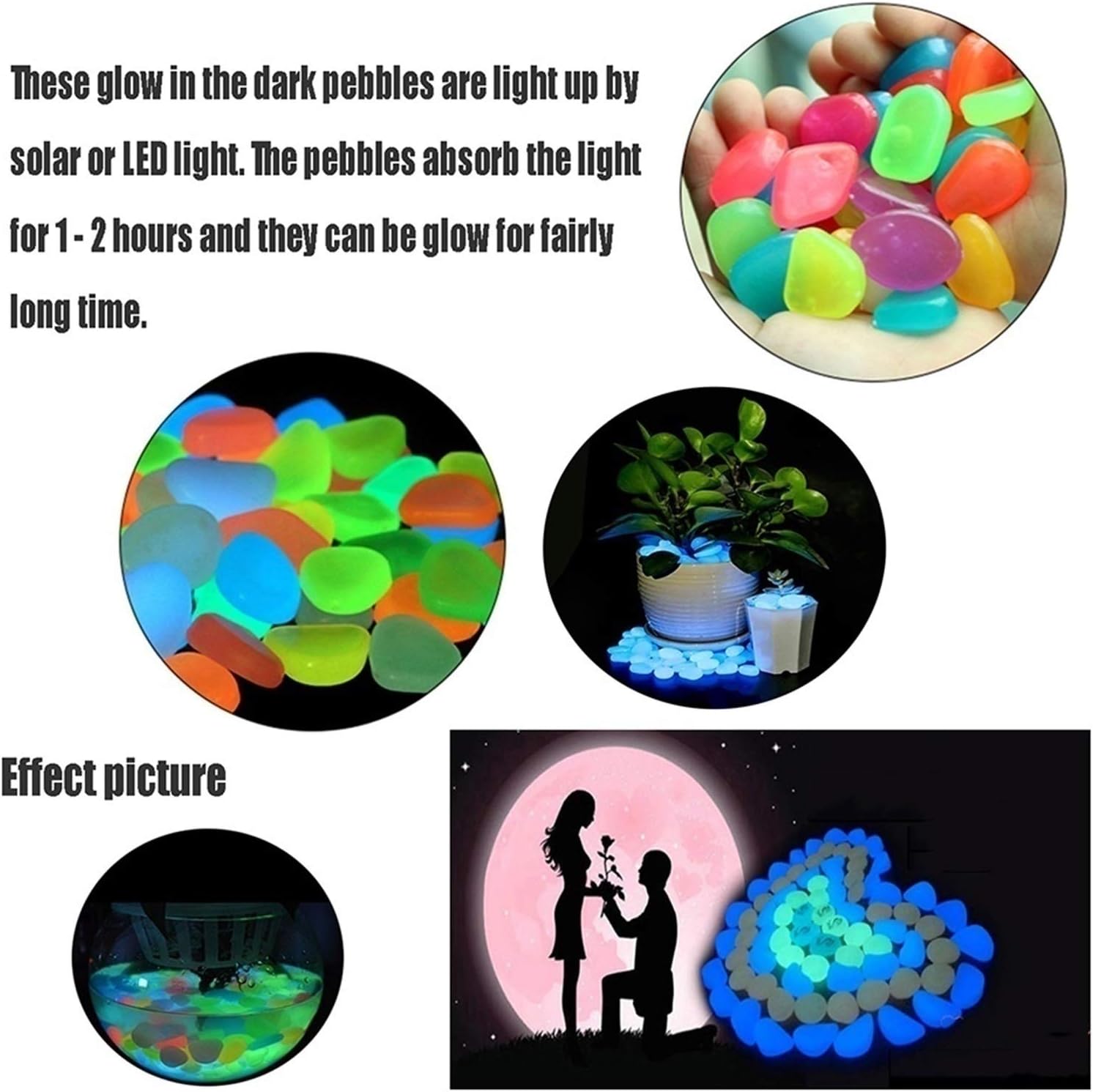 Glowing Stone Purple Luminous Rocks, Luminous Stones for Sidewalk Decoration Plants, Luminous Plastic Pebbles for Potted Fish Tanks (Size : 500PCS)