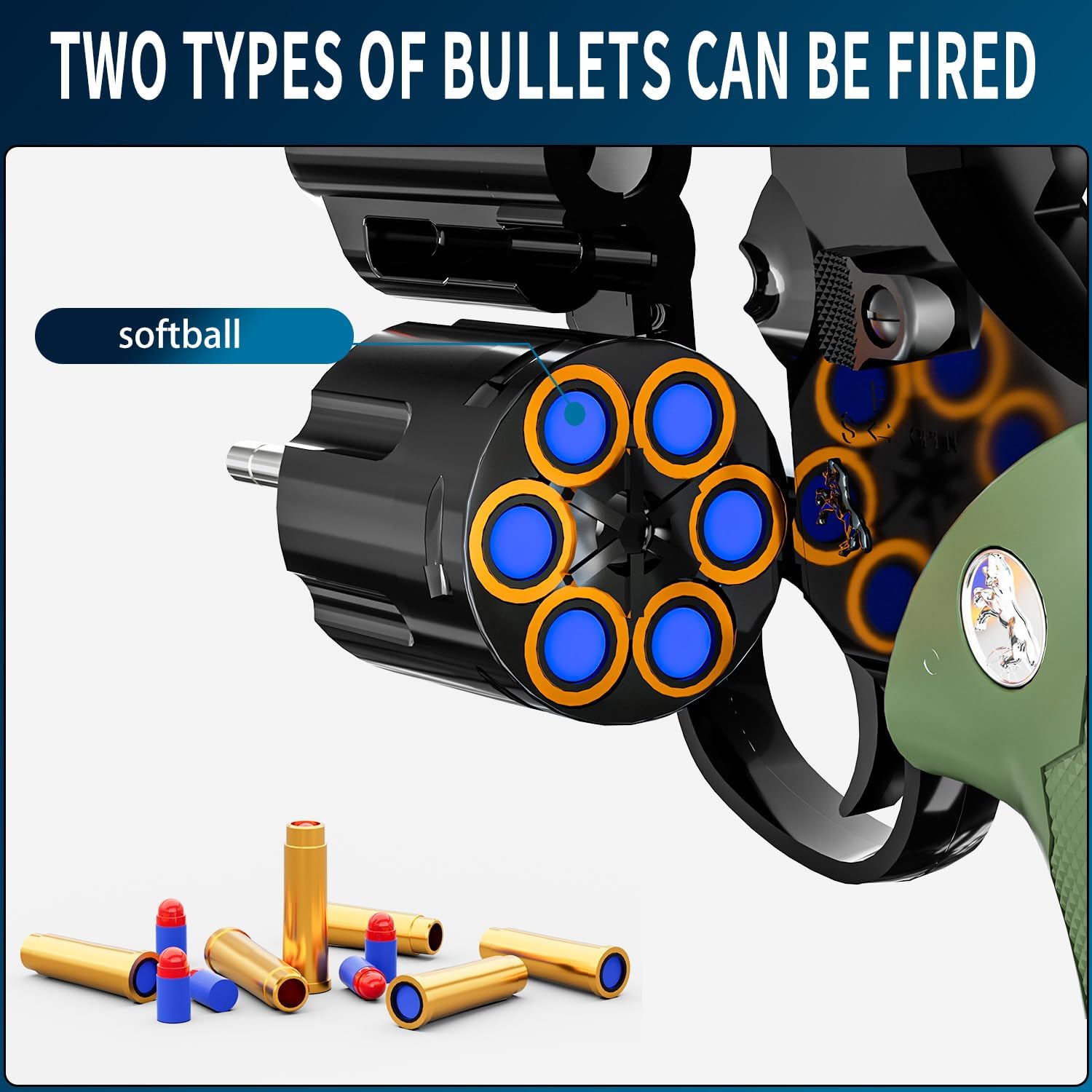 monochildoing Toy Gun Foam Blaster Soft Bullet Toy Revolver, 40 Soft Bullets, Revolver Foam Bullets Blasters Toy Gun,Educational Toy Model for Boys and Girls Aged 6 7 8 9 10+ (Green)