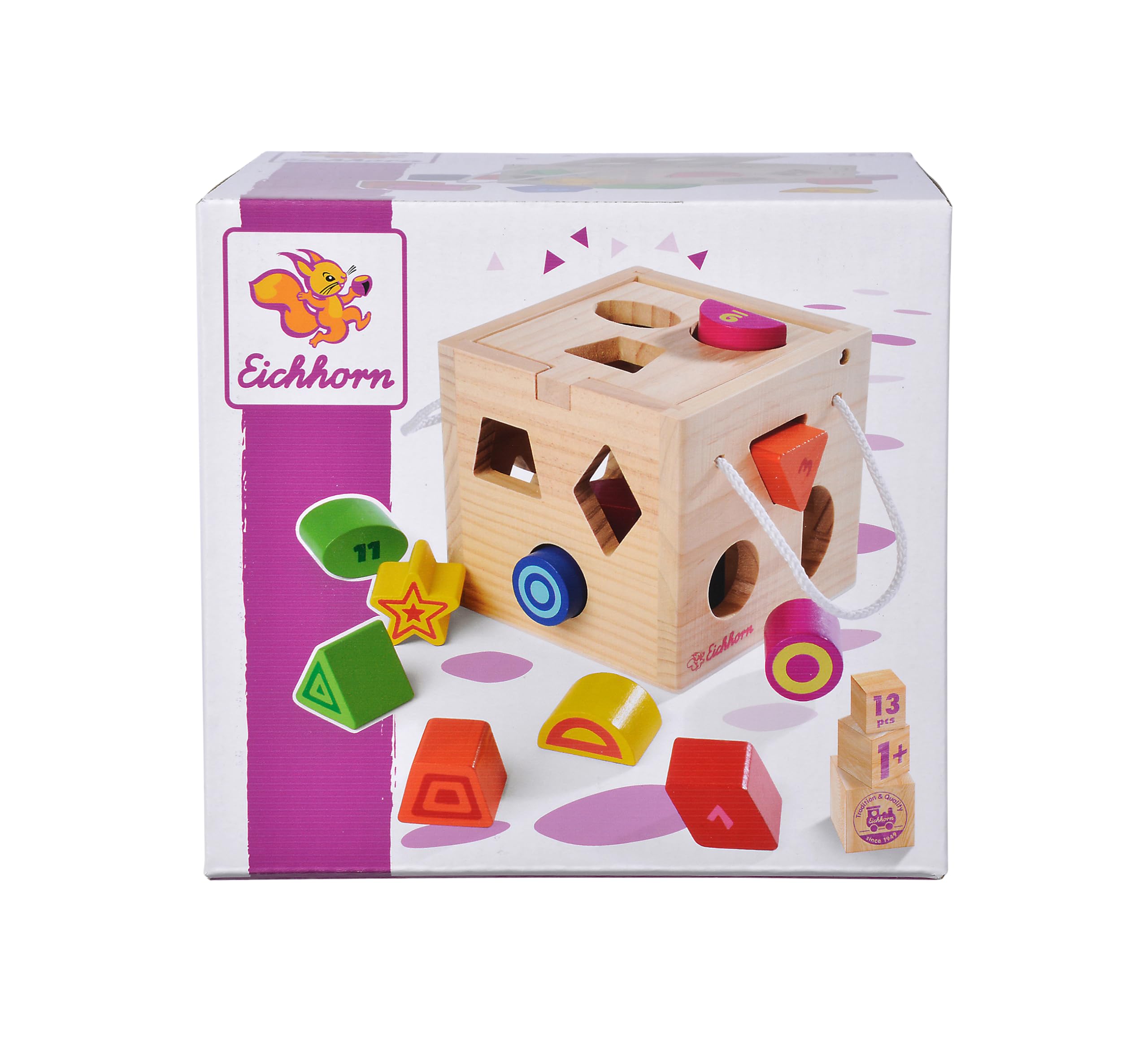 Eichhorn - Cubo piezas encajables de madera, 13 piezas (100002092)