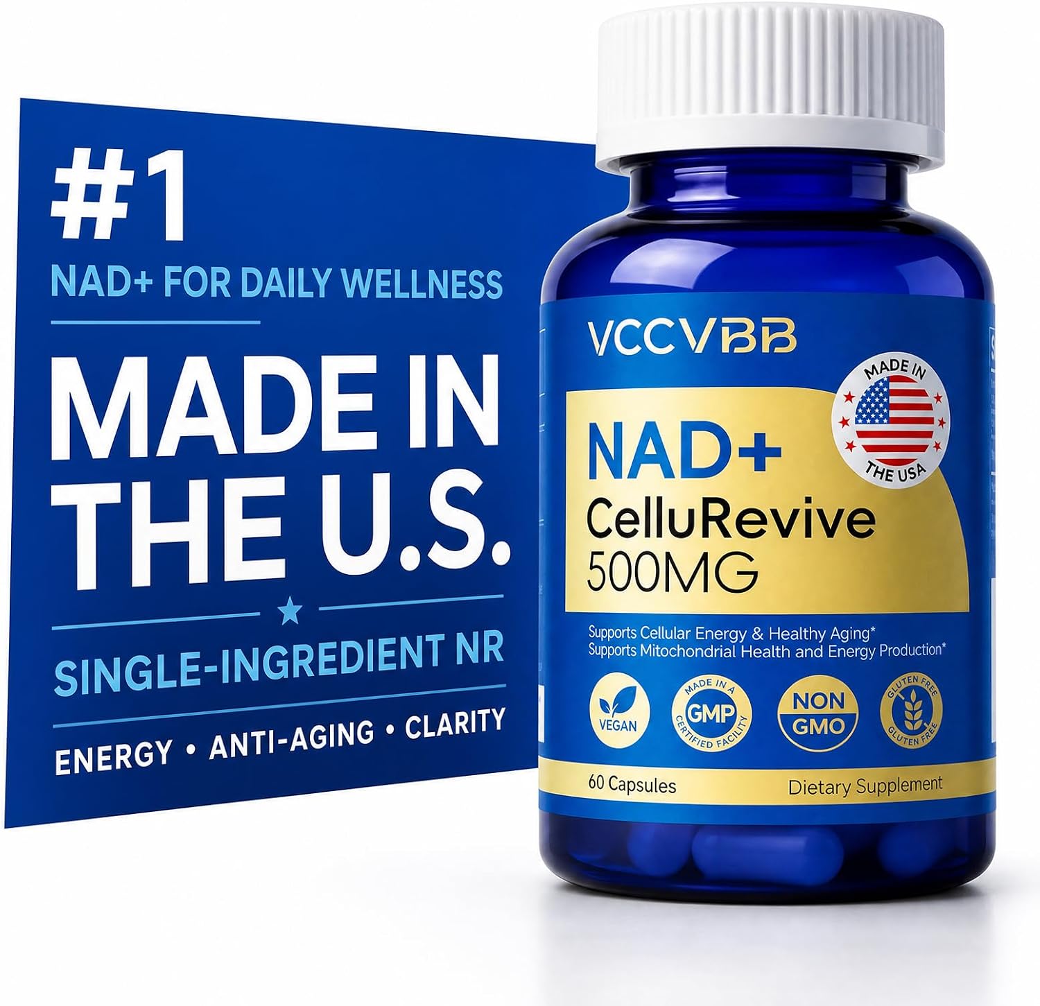 NAD+ Supplement, 500mg Nicotinamide Riboside, 60 Capsules