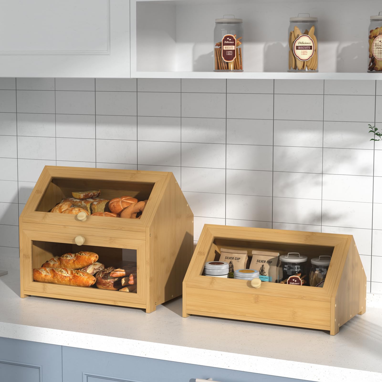 Amazon.com: Gredak Bamboo Bread Box and Bread Storage Solution