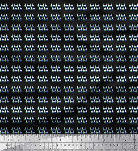 Soimoi Tela de popelina de algodón negro, científica, botella de laboratorio, camiseta, estampados de tela por Yardtwoinch de ancho