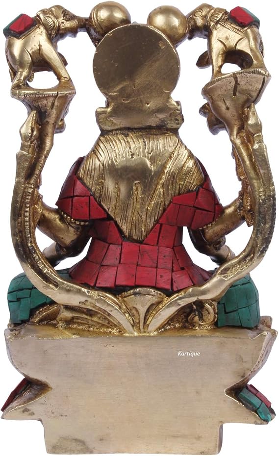 Kartique Goddess Maa Laxmi Idol Gajalakshmi Brass Statue Sitting on Lotus Two Auspicious Elephants Pour The Waters of Fertility Over Lakshmi for Home Decor Good Luck Vastu Remedy Multi Color 7 Inch