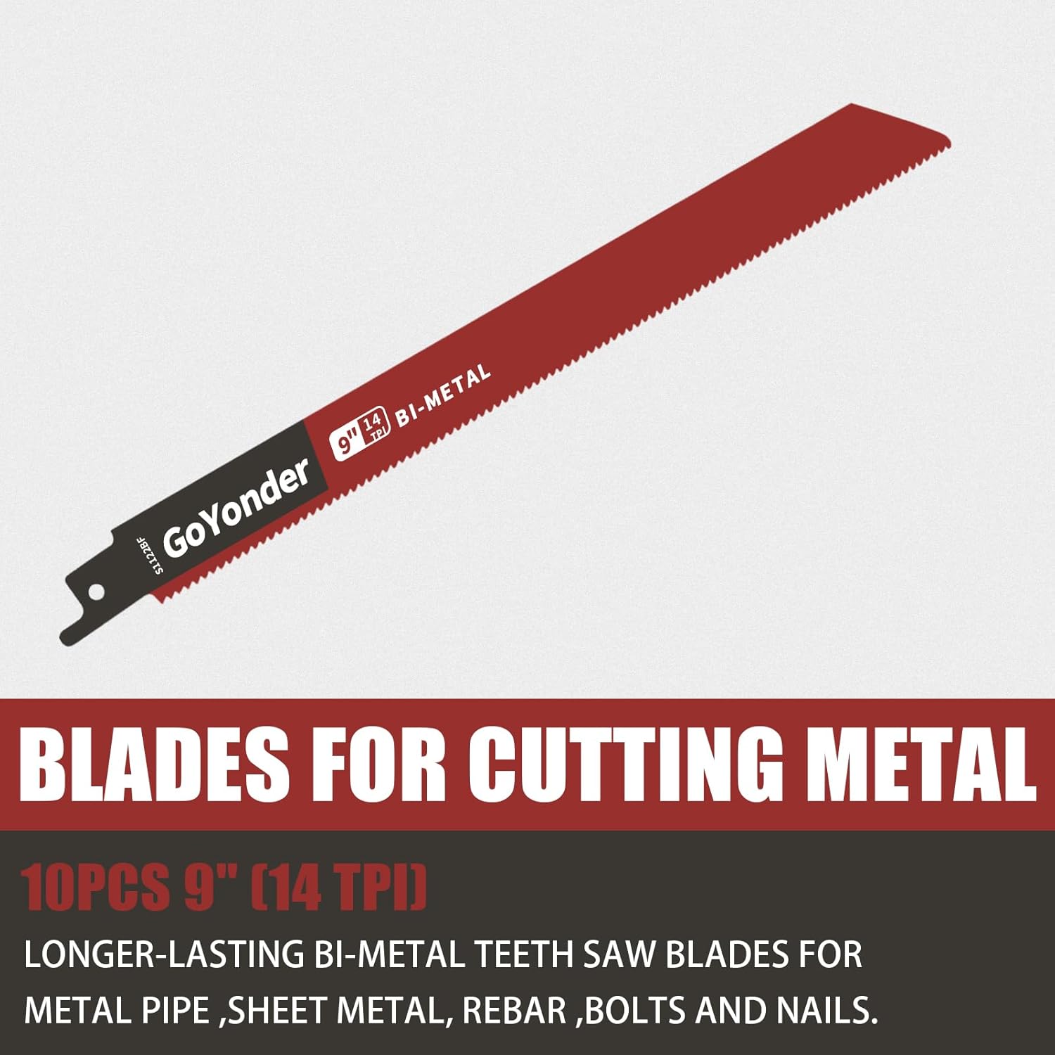 GoYonder Reciprocating Saw Blades 9 Inch 14TPI Saw Blades for Metal Pipe, Sheet Metal, Rebar, Bi-Metal Saw Blades Wear Resistance Sharp for Metal Cutting with Organizer Case (10-Pack)