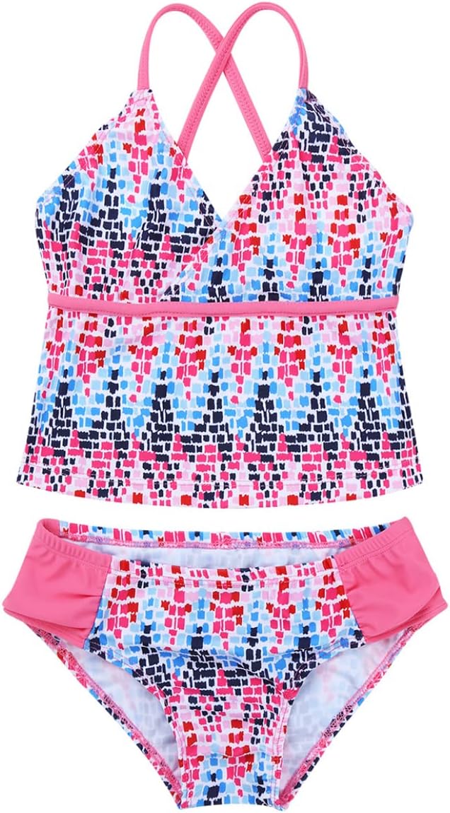 TTAO Girls Swimsuits Tankini Bathing Suit Swim Briefs and Tank Top Two Piece Summer Beach Rash Guard Swimwear