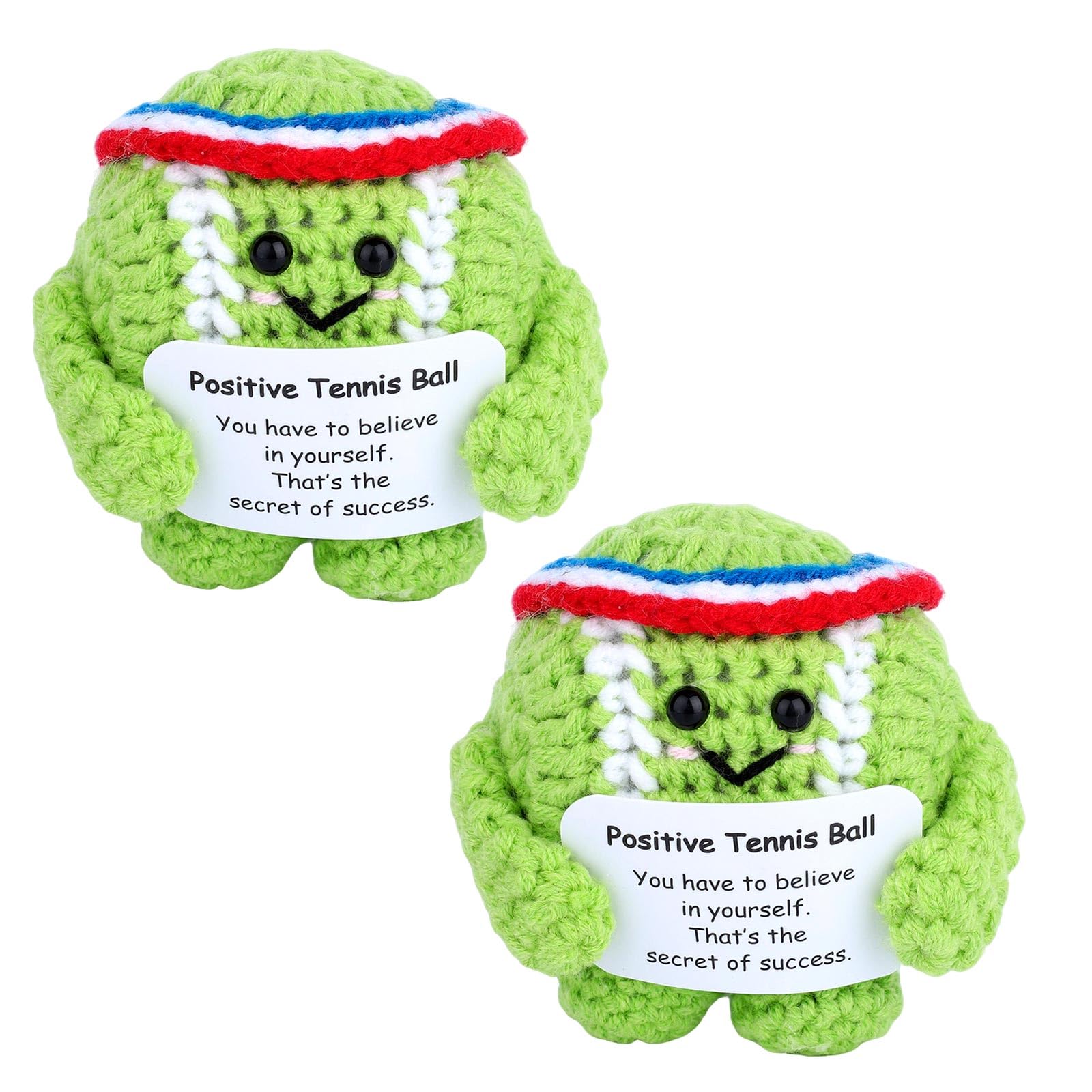 2pcs Positive Tennis Ball, Funny Emotional Plush Inspirational Support Doll with Positive Card Knitted Crochet Crocheted Tennis Ball Toys Cheer Up