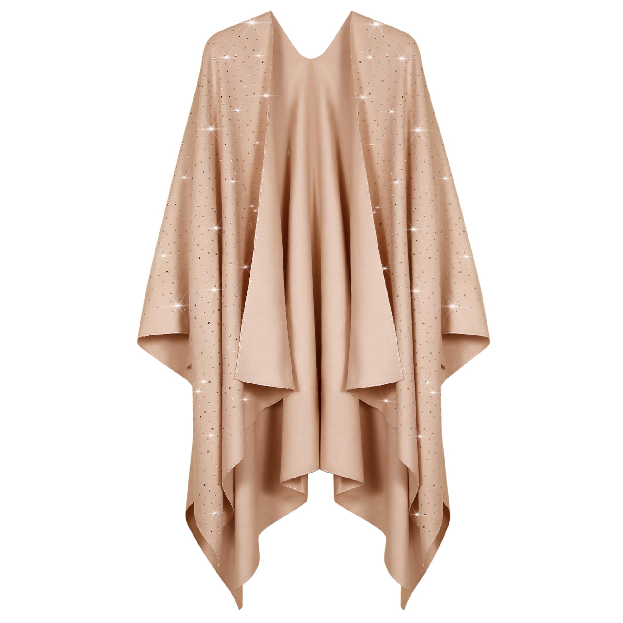 Womens Rhinestones Open Front Poncho Shawl Wrap Cape Ruana Travel Blanket Cardigan
