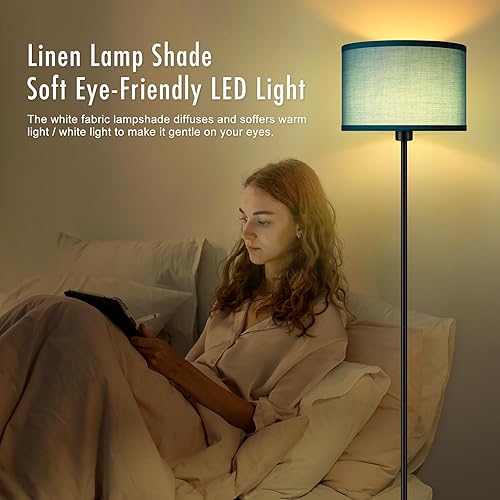 Miniatura 16 de Lámparas de pie doradas para sala de estar, lámpara de pie moderna, pantallas blancas, interruptor de pie, lámparas de poste simple lámpara alta