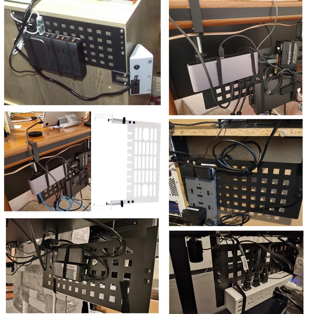 XYZsundy Under Desk Cable Management Tray White, Cable Management Under Desk No Drill, Cable O with Clamp for Desk Wire Management, desk cable organizer for Home, Office - No Damage to Desk