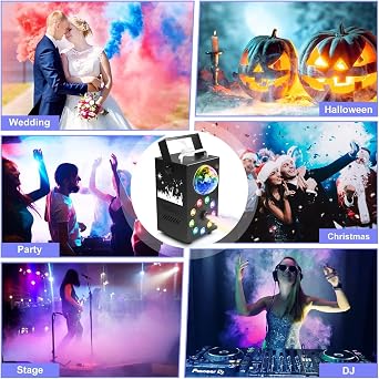 Smoke Machine, 700W Fog Machine, 9 LED Lights with Disco Ball, Remote Control with Strobe, Auto, Single Color, Smoke Mode for Party Christmas Halloween DJ Stage Effect [Energy Class E]