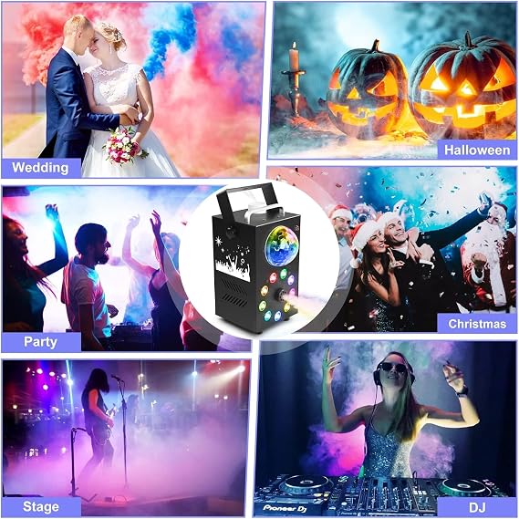 Smoke Machine, 700W Fog Machine, 9 LED Lights with Disco Ball, Remote Control with Strobe, Auto, Single Color, Smoke Mode for Party Christmas Halloween DJ Stage Effect [Energy Class E]