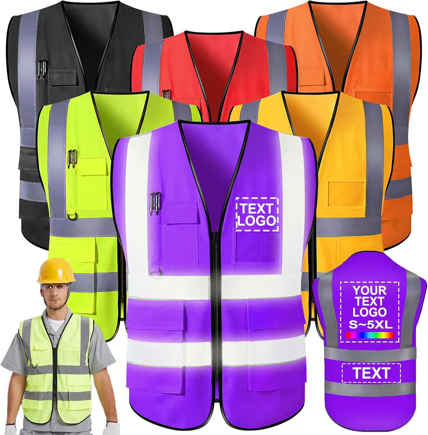 Gilet Sicurezza Personalizzabile - Alta Visibilità Con Strisce Riflettenti - Foto 9