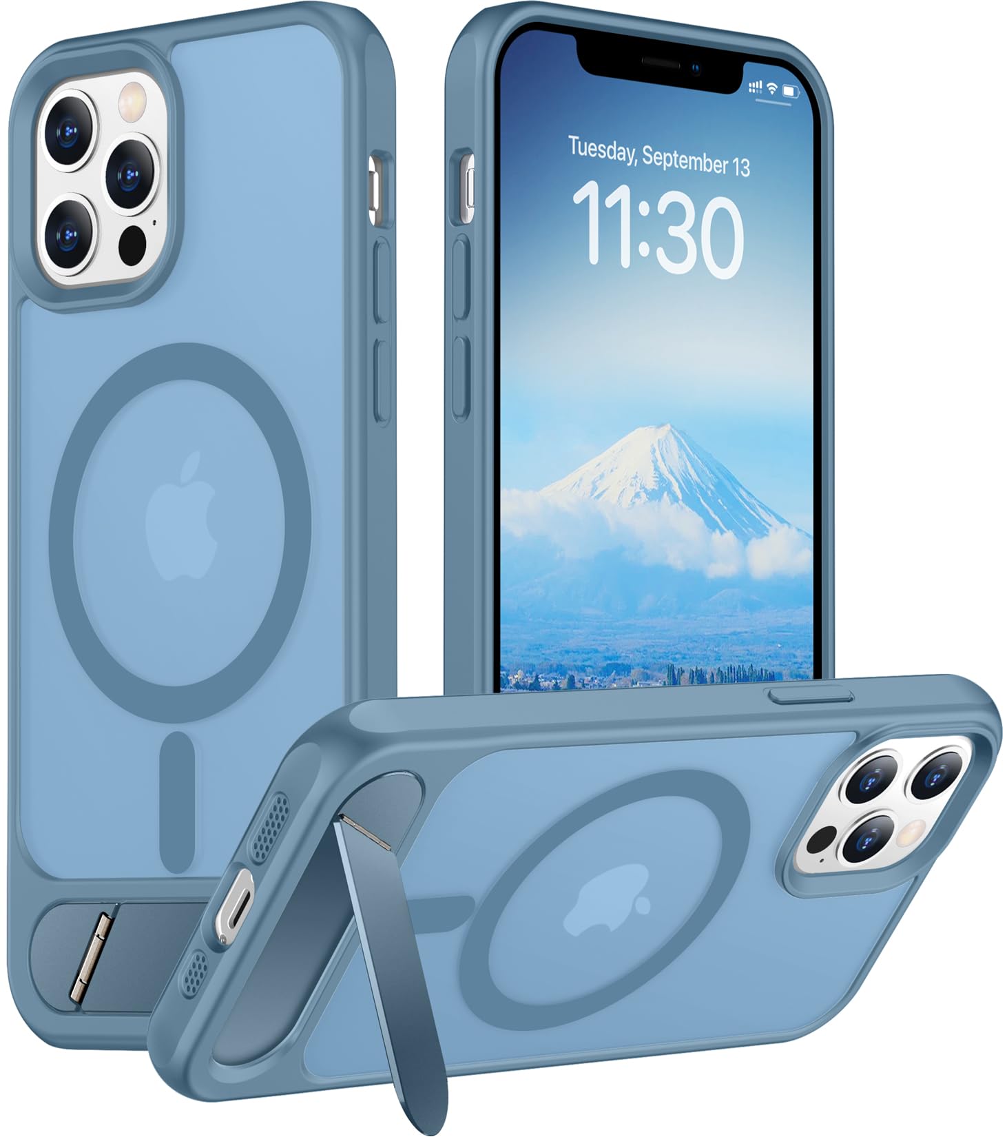 Temdan Magnetic Compatible with iPhone 12 Case &amp; iPhone 12 Pro Case, [Built-in Invisible Kickstand][Compatible with MagSafe][Military Grade Shockproof] Slim Translucent Matte Phone Case 6.1"