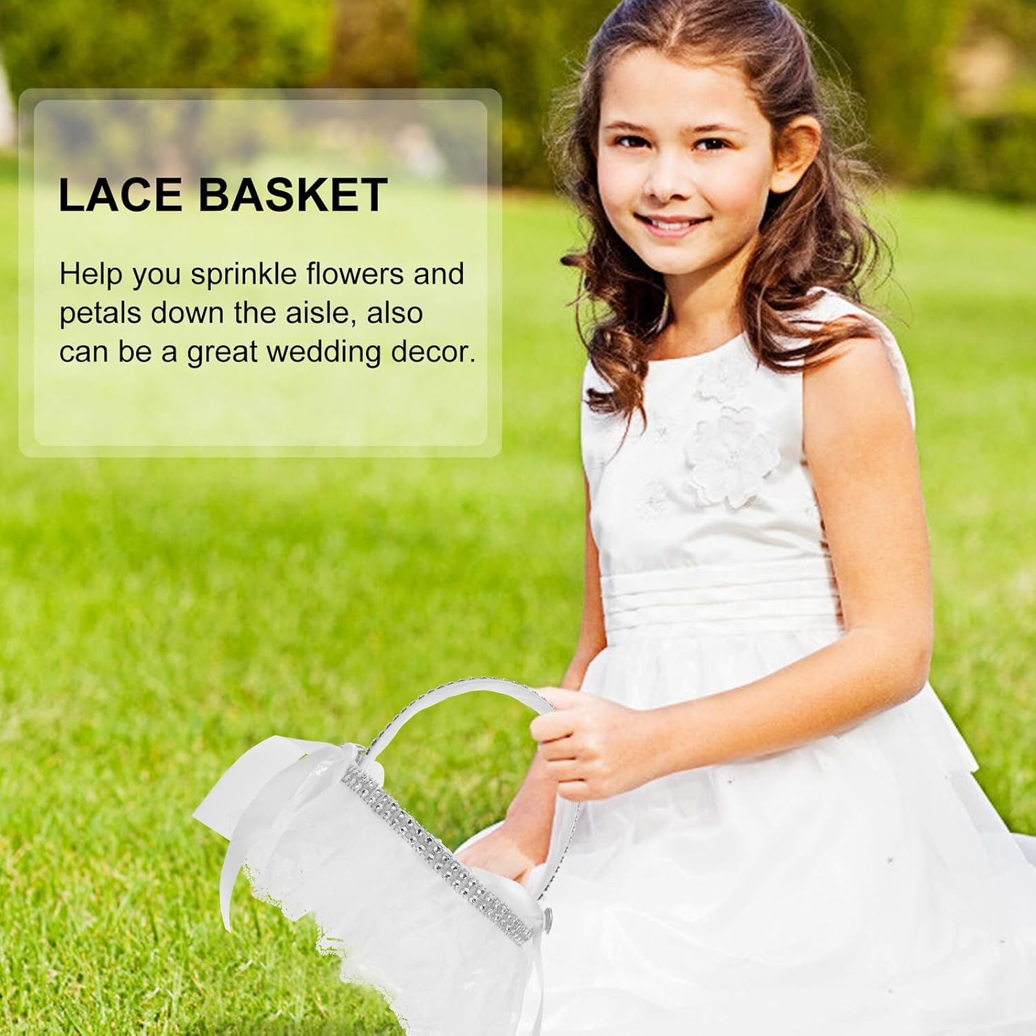 White Lace Flower Girl Basket Set, 2pcs Handwoven Candy and Petal Storage Baskets for Wedding Ceremony, Romantic Bride Flower Container with Handle, Western Style Party Supply image 4