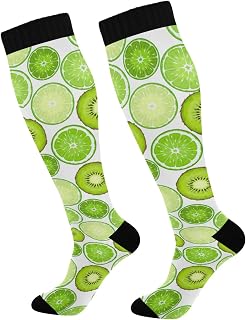 874 Crew Athletic Socks Green Kiwi Lime Lemon Calf Socks Long Walking Socks Casual Crew Socks For Running Travel Sports 40cm