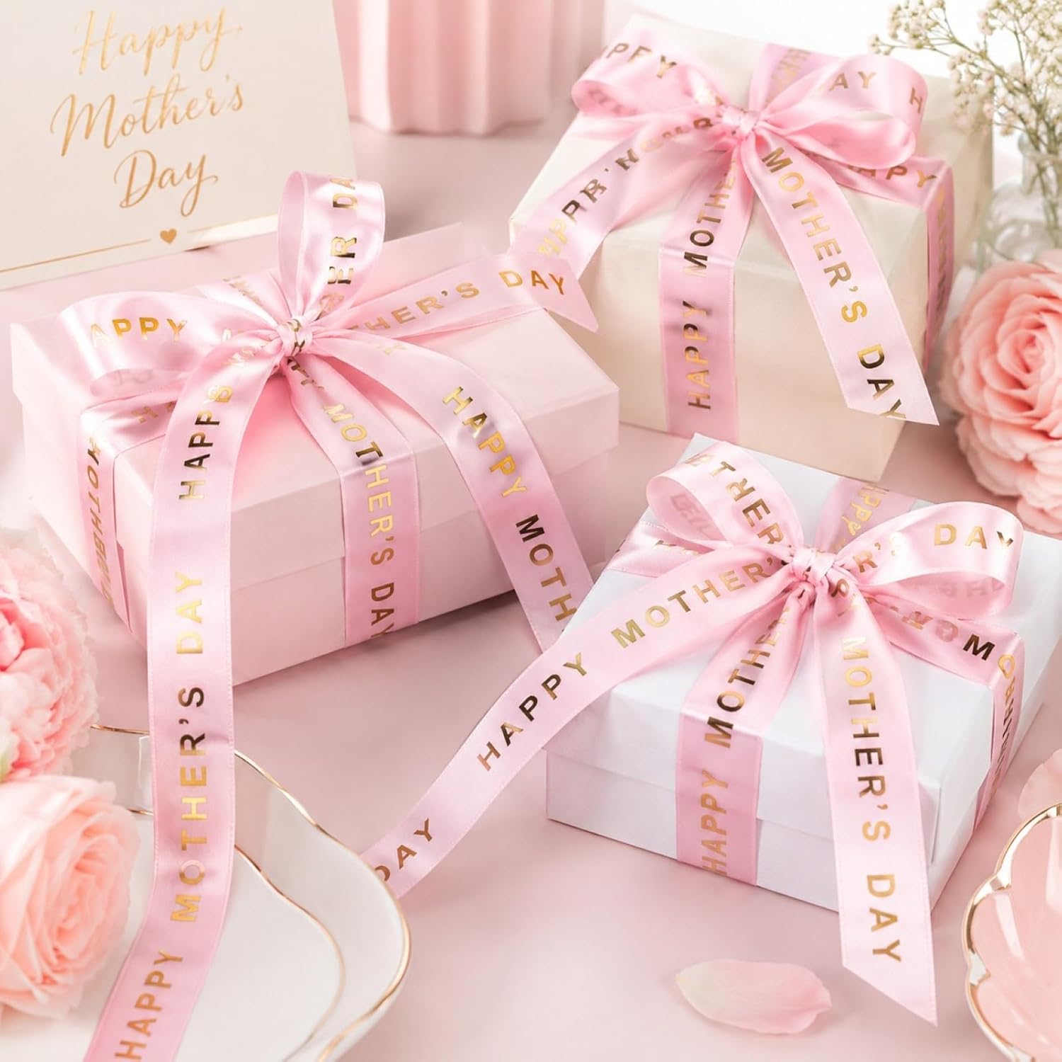 LUOZZY Happy Mothers Day Flower Bouquet Ribbon Creative Gift Boxes Wrapping Packing Riband Ribbons (10 Yards)