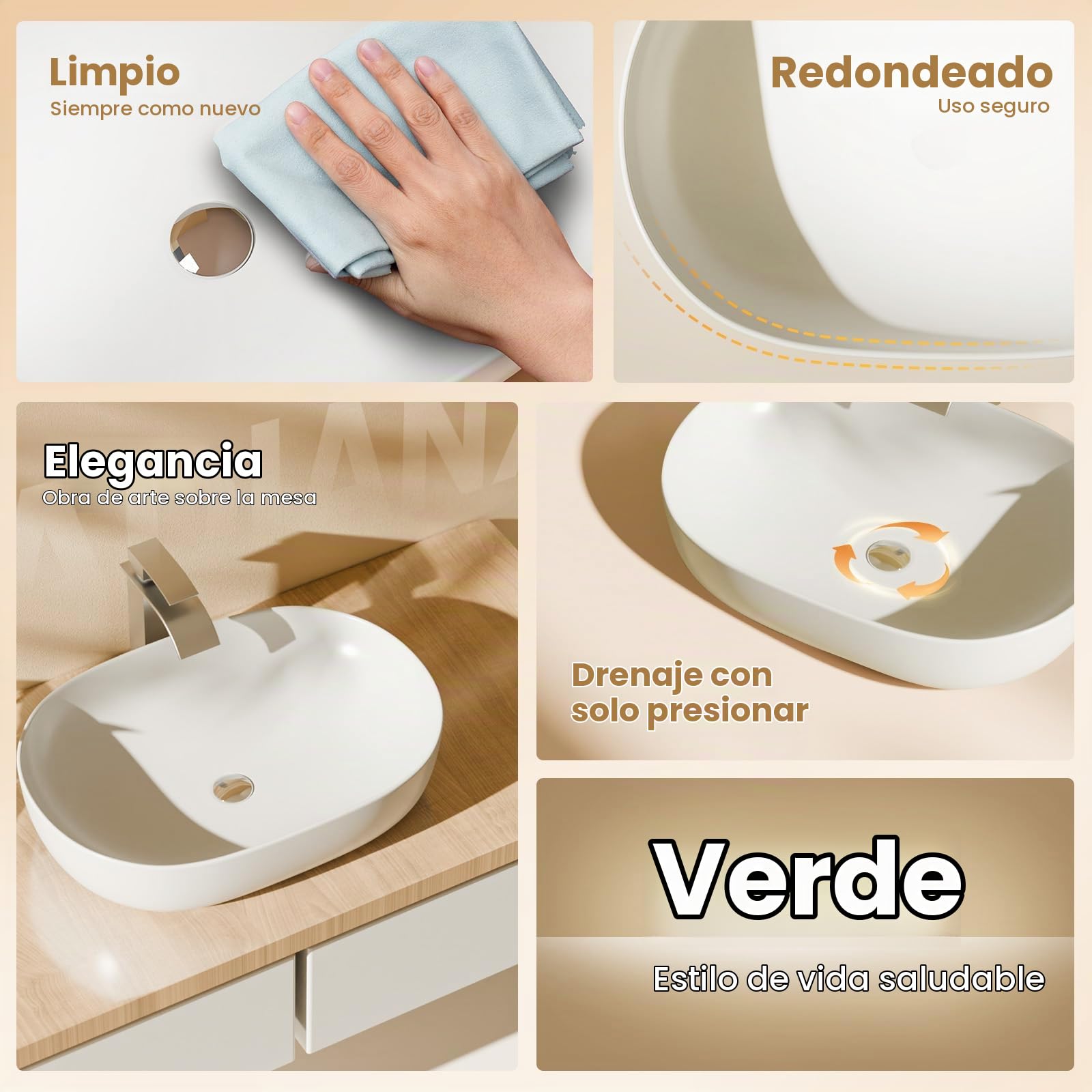 EMKE Lavamanos de Baño Ovalado 59,5 x 41,5 cm, Blanco Brillante | Lavabo Sobre Encimera de Cerámica, Pila Sobreponer Moderna para Baño y Aseo (Sin Grifo ni Desagüe)
