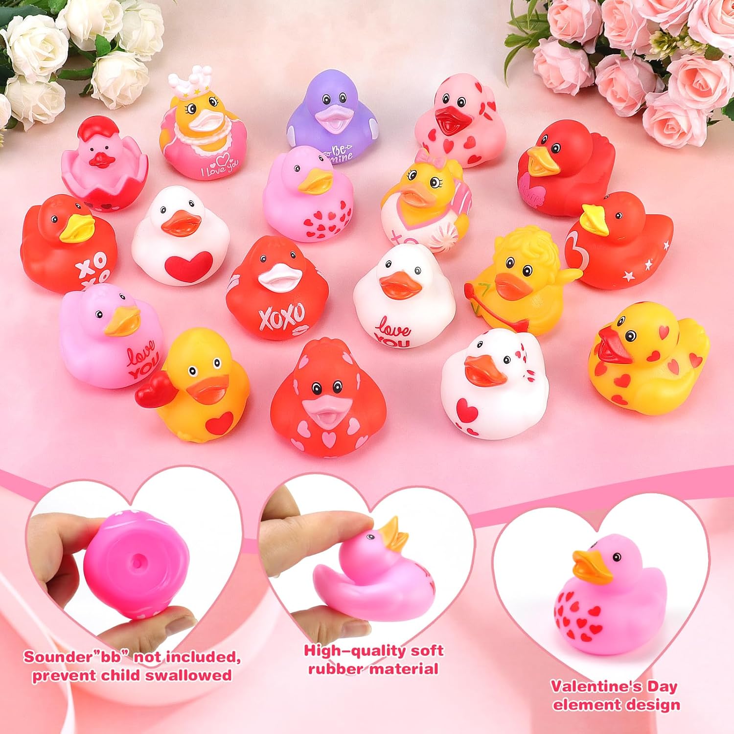 50 Pcs Rubber Duck, Valentines Ducks for Jeeps Ducking, Random Assortment Mini Rubber Duckie Toys for Kids Baby Bath Shower Toys Cute Heart Ducks for Party Favors Classroom