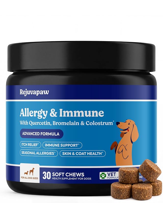 Suplemento para Alergias de Cães em Mastigáveis Macios com Colostro, Quercetina e Astrágalo Rejuvapaw – 30 unidades
