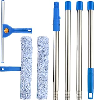 PIMEKOY 1,5m Fensterreiniger mit Langem Griff, Glaswischer für Glas Fenster | Fensterabzieher & Fensterwischer, Profi Fensterputzer Set, Fensterreinigungsset für Haus, Outdoor, Dusche Glastür Reinigung