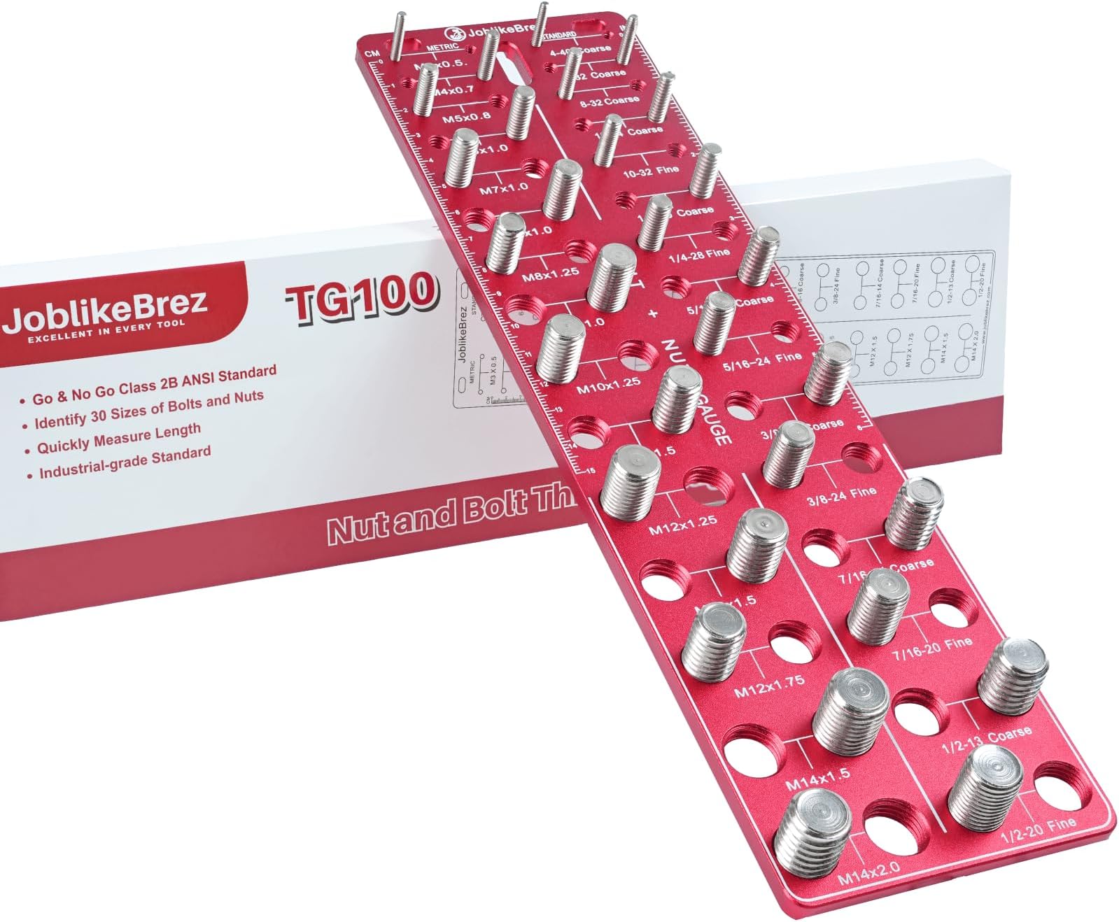 Thread Checker, Rustproof Nut and Bolt Thread Checker, Wall-Mountable Bolt Size Finder Tool, 15 SAE & 15 Metric Thread Gauge, Bolt and Nut Sizer for Quick Measurement