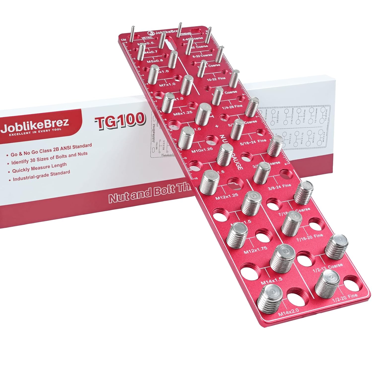 JoblikeBrez Thread Checker: Rustproof Nut & Bolt Gauge, 30 Sizes (15 SAE + 15 Metric), Wall-Mountable, ANSI Class 2B Precision Tool