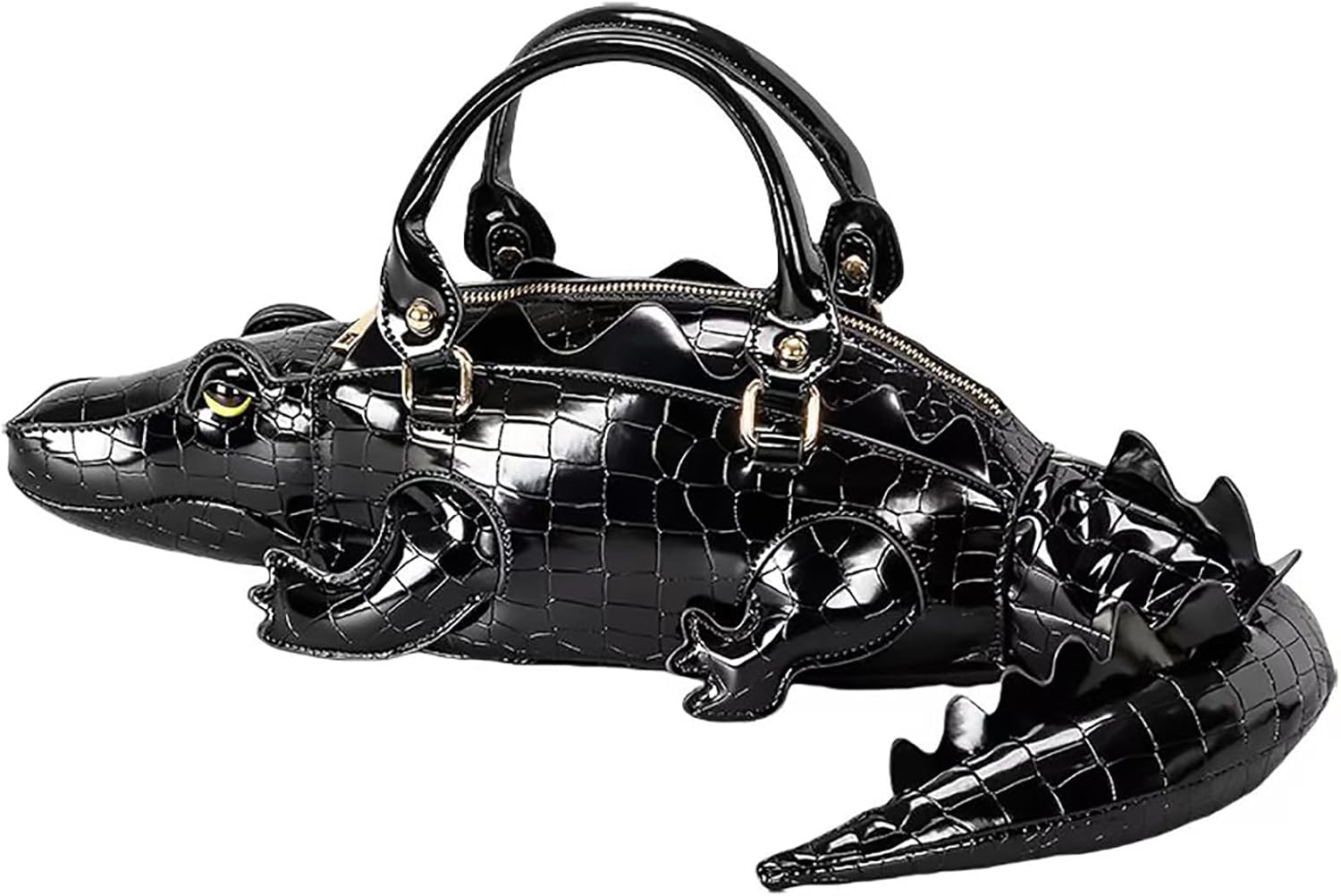 Men PU Leather Unique Novelty 3D Crocodile Shape Handbag Purse Removable Strap Crossbody Shoulder Bag for Women