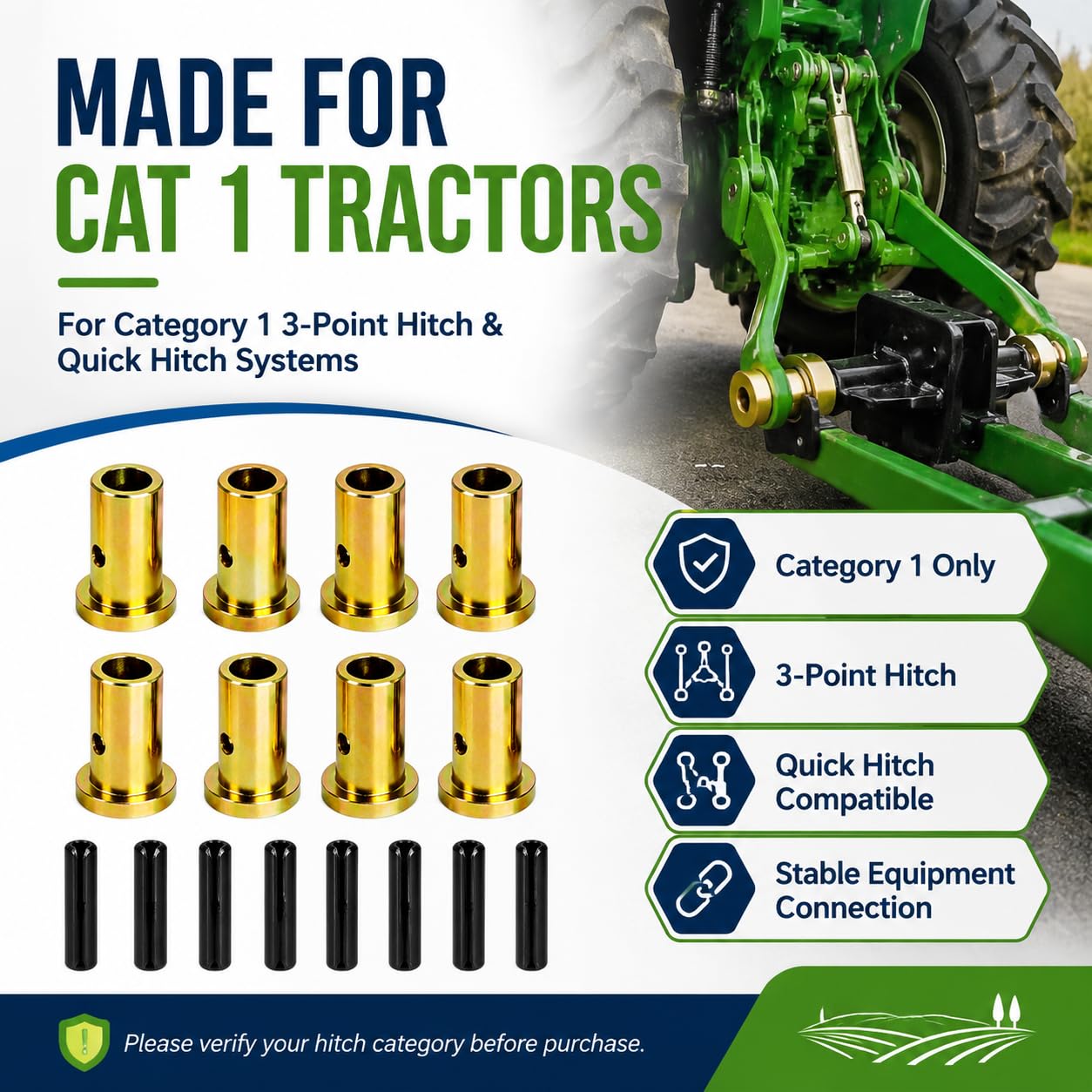 Kit de bujes adaptadores de enganche rápido Cat 1 para tractores de categoría 1-3 puntos, uso de adaptadores de fijación rápida con pines (2 pares) (2) (4)