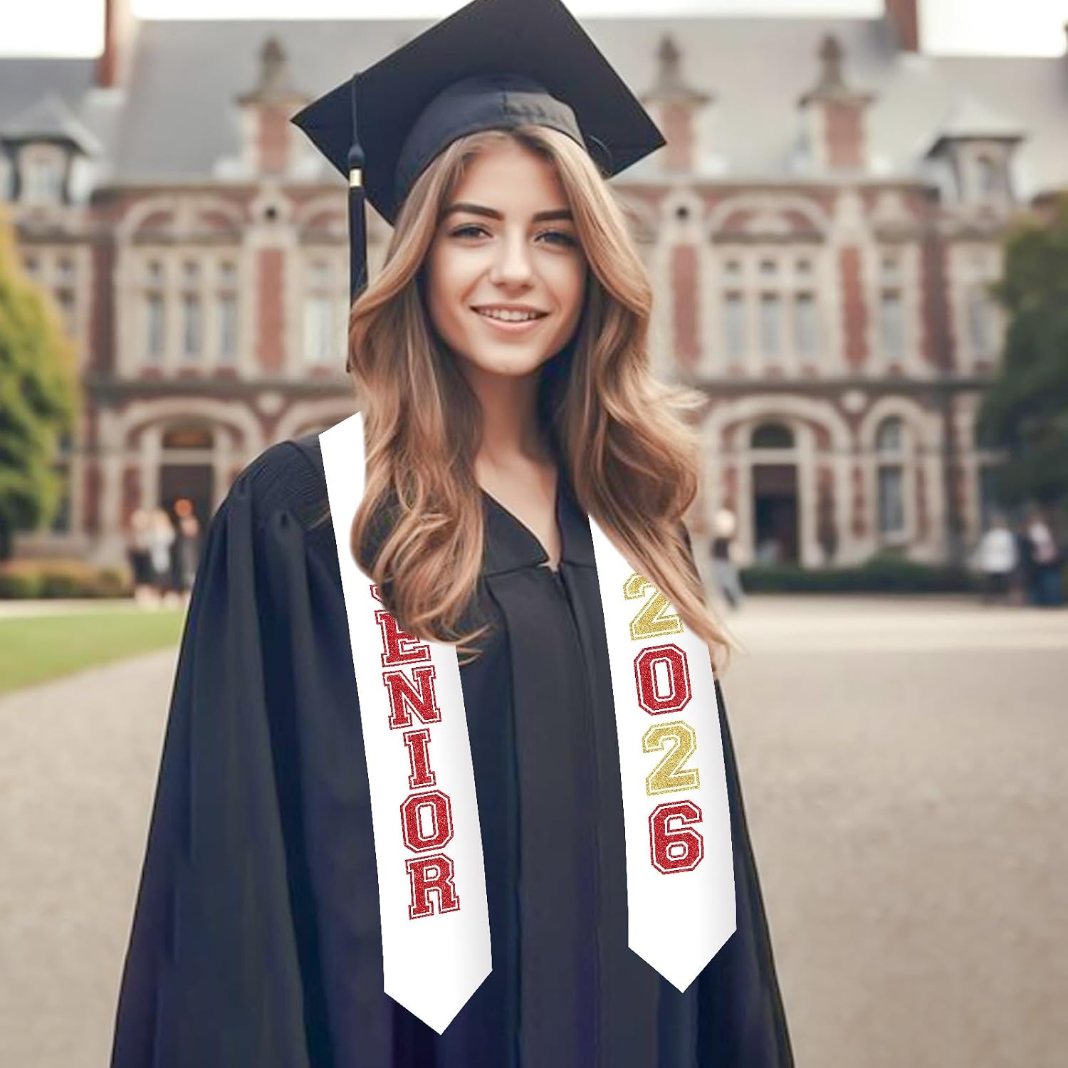 Jollyboom Senior Graduation Stole Class of 2026 Red, Graduation Honor Stole Sash with Glitter Letter Class of 2026 Senior Night Graduation Accessory Gift for Graduation Ceremony Congrats Grad Party