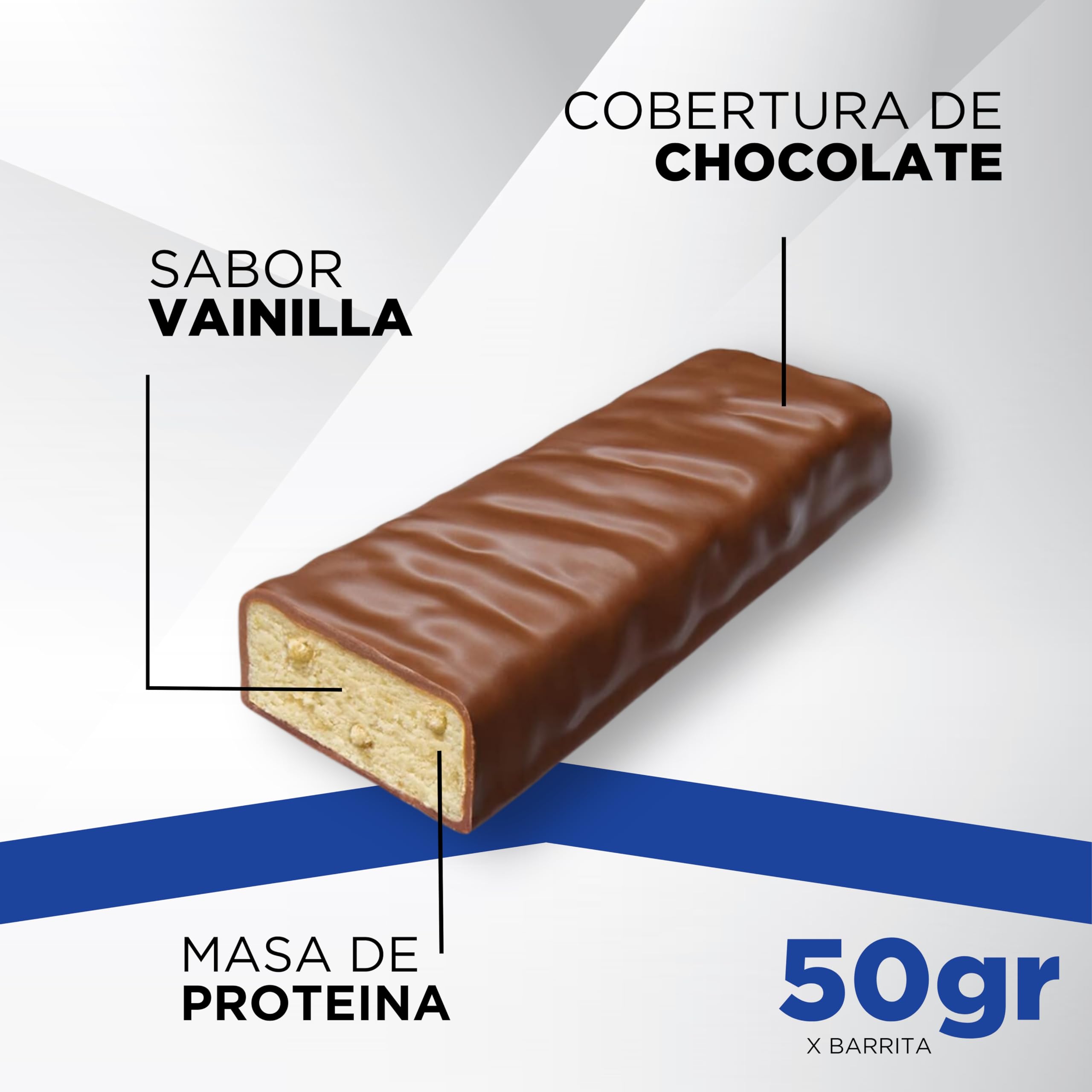 Barritas de Proteínas, Corny Protein, Vainilla recubiertas de Chocolate, 13,5 gr de Proteínas, 0% Azúcares Añadidos - Pack 18x50 g Taste the Power