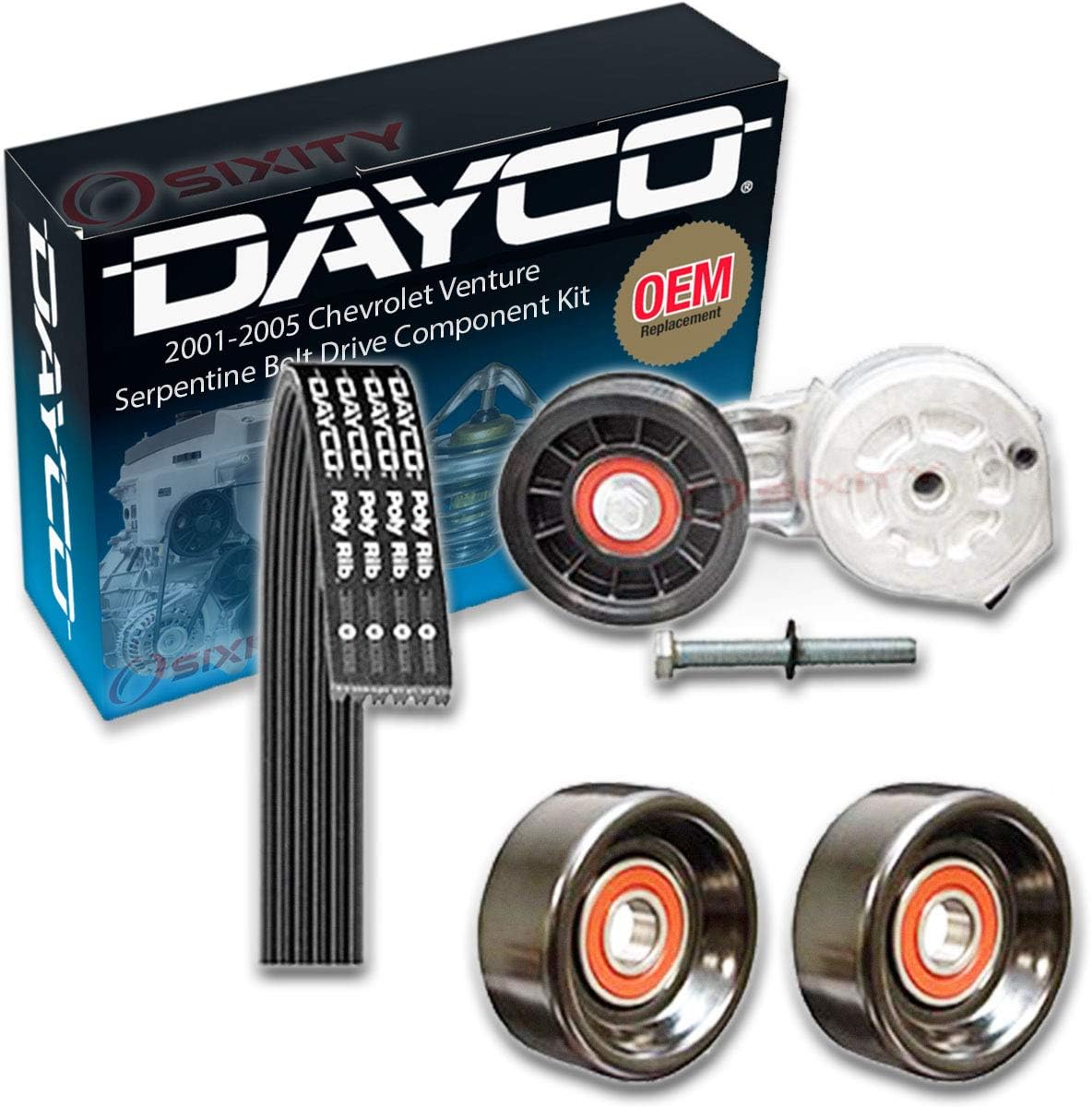 Dayco Main Drive Serpentine Belt Drive Component Kit compatible with Chevrolet Venture 3.4L V6 2001-2005