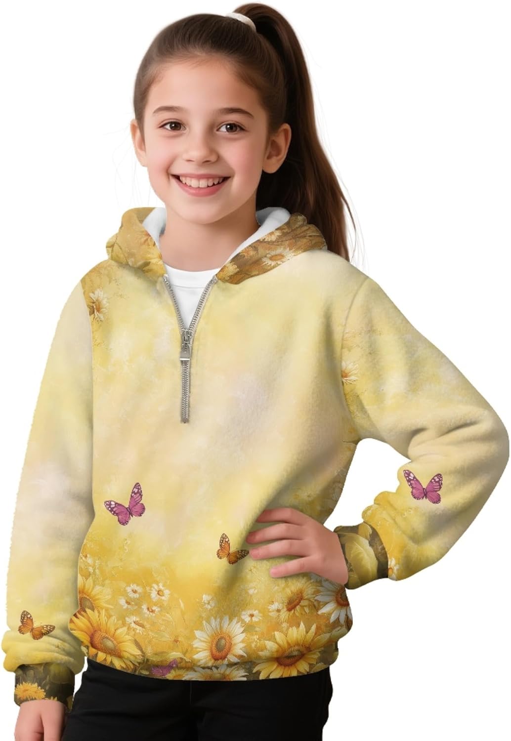 Hawapod Hoodie For Teen Girls Graphic Lightweight Half Zip Pullover Sweatshirts Long Sleeves Oversized Hoodies With Pockets