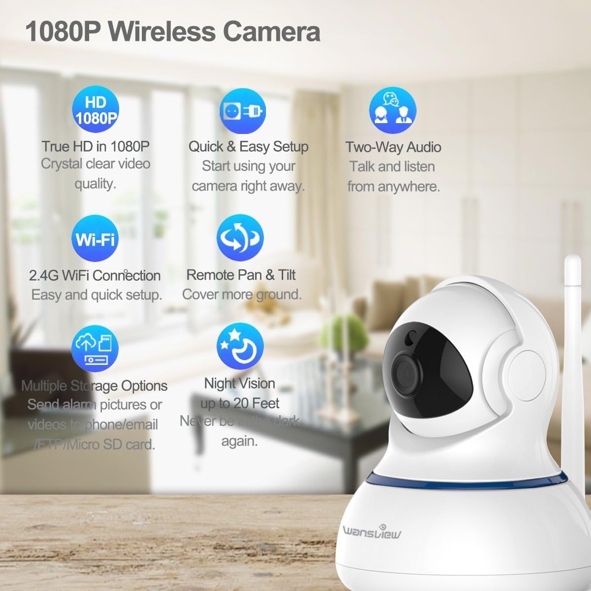 Wansview Wireless 1080P Security Camera, WiFi Home Surveillance IP Camera for Baby/Elder/Pet/Nanny Monitor, Pan/Tilt, Two-Way Audio & Night Vision SD Card Slot Q3-S