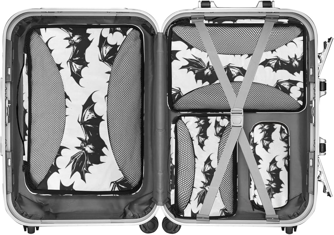 Halloween Black Bat 4 Set Packing Cubes Packing Cubes for Women Lightweight Travel Essential Bag Clothes Carry on Suitcase Bags for Accessories Essentials