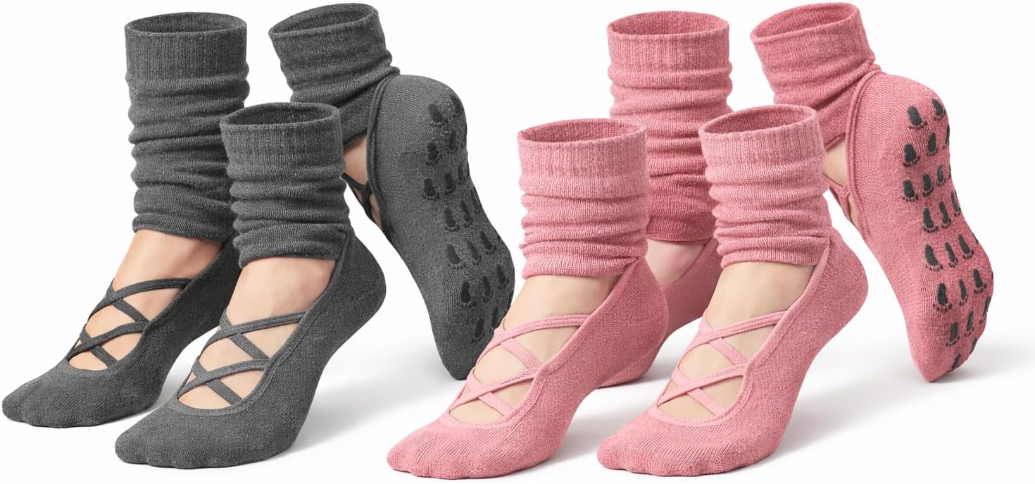 CHUNFO Non Slip Pilates Socks Women Grip Yoga Barre Socks Anti Skid Ballet Fitness Home Workout Socks