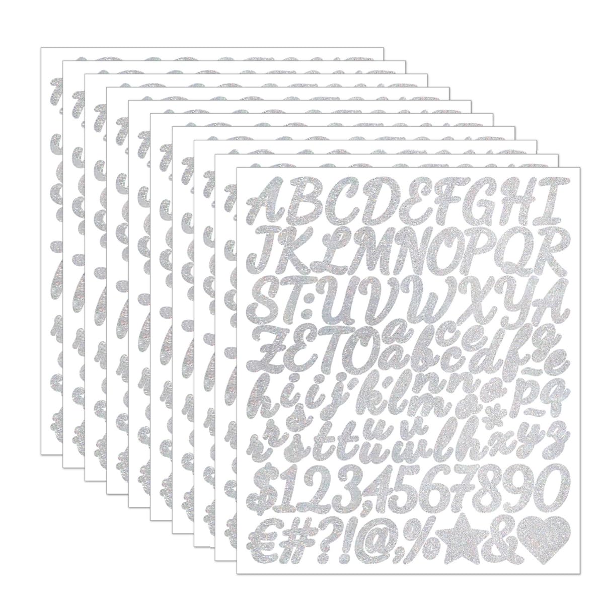 960Pcs Silver Glitter Letter Stickers 10 Sheets Alphabet Stickers 1Inch Vinyl Self-Adhesive Waterproof Numbers Symbols for Scrapbook Graduation Cap