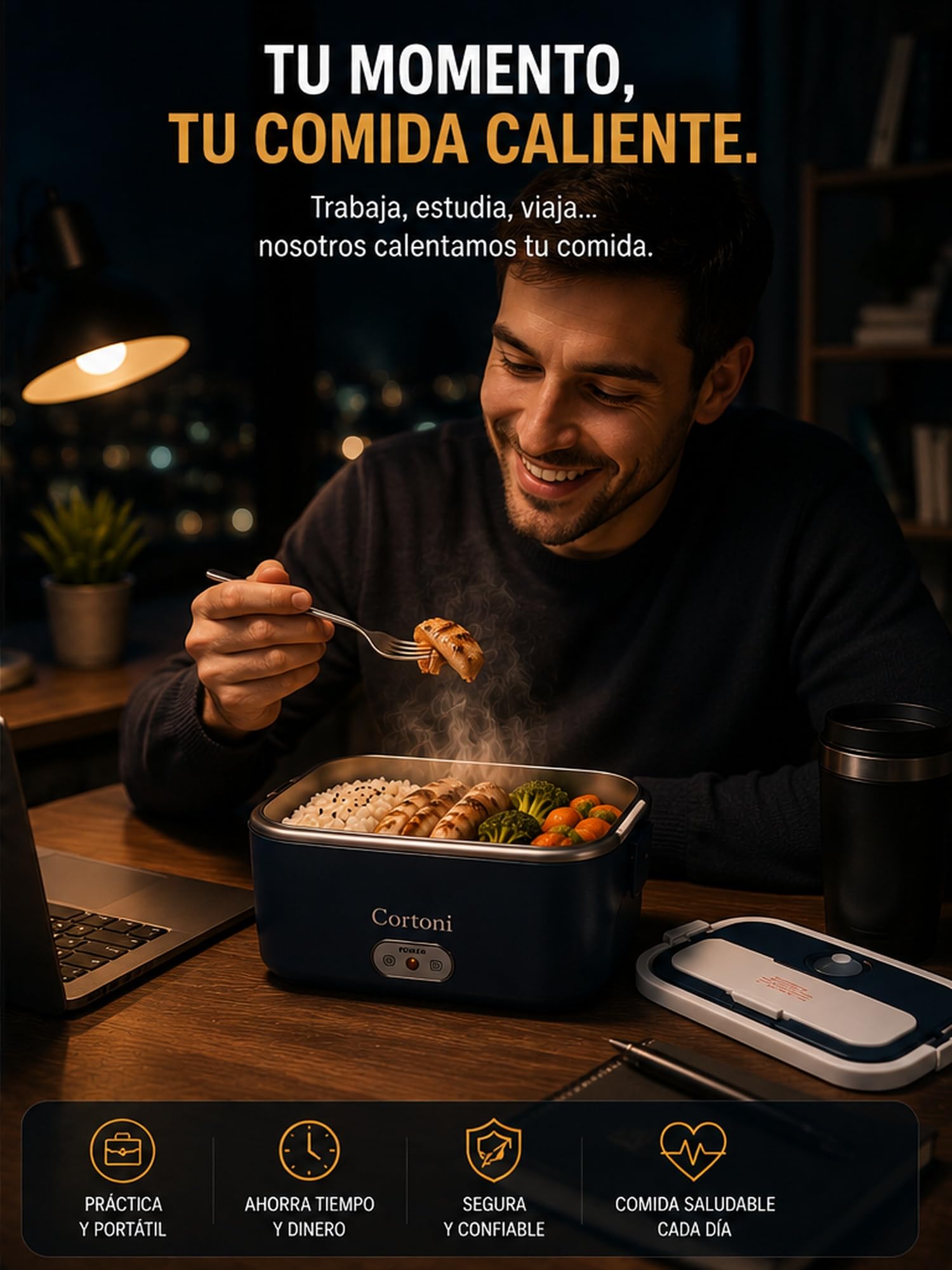Fiambrera Eléctrica 1,8L + 0,4L – Fiambreras Comida Trabajo, Taper electrico Comida Caliente para Casa, Trabajo, Coche y Camión 12V/24V/220V