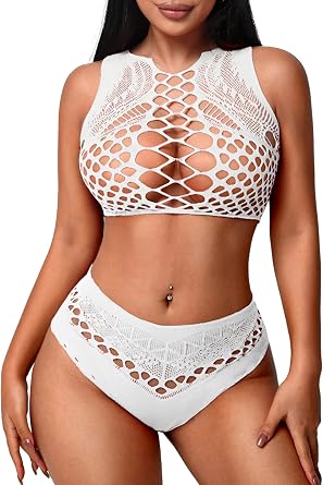 Avidlove Womens Fishnet Lingerie for Women Sexy Two Piece Lingerie Set Stripper Outfit