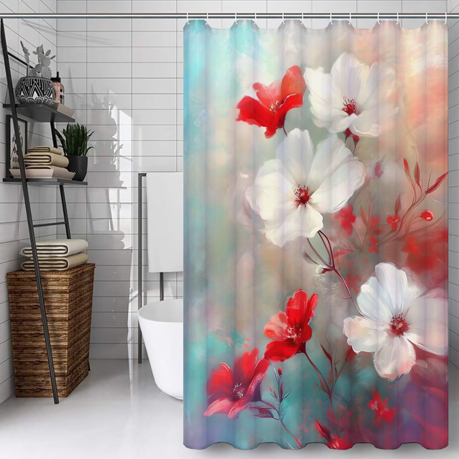 Rideau de douche crème fleur pour cabine et baignoire de salle de bain