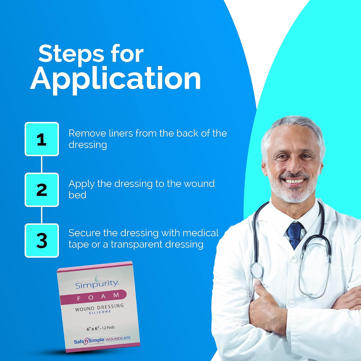 Simpurity Silicone Foam Wound Dressing - 2" x 2" Individual Thick Pads - Waterproof Silicone Adhesive Foam Dressing for Wounds - Medical Foam Dressing Without Border - Adhesive Foam Pad Dressing