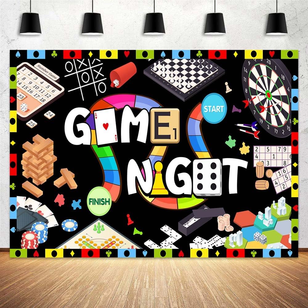 Game Night Backdrop for Photography - Gaming Theme with Dice, Chess & Cards, Boys/Adults Birthday Party Decor Banner, Casino Night Photo Booth Props & Gamer Party Suppliess 10X8FT