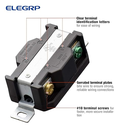 Miniatura 10 de ELEGRP NEMA L14-30P - Enchufe de bloqueo, adaptador de bloqueo giratorio para generador, enchufe macho, 30 amperios 125250 V, 3 polos, conexión a