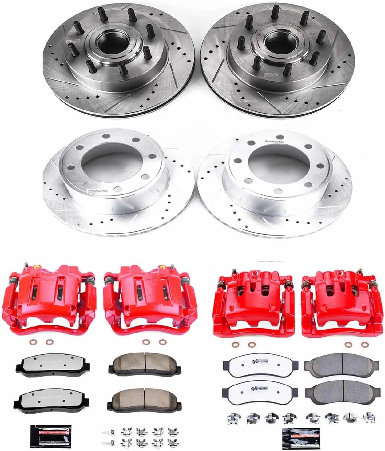 PowerStop Front and Rear Brake & Caliper Kit For Ford F-250 Super Duty 2010-11 |F-350 Super Duty 2010-11 - Drilled and Slotted Truck & Tow Disc Rotors with Ceramic Brake Pads Upgrade, KC5575-36
