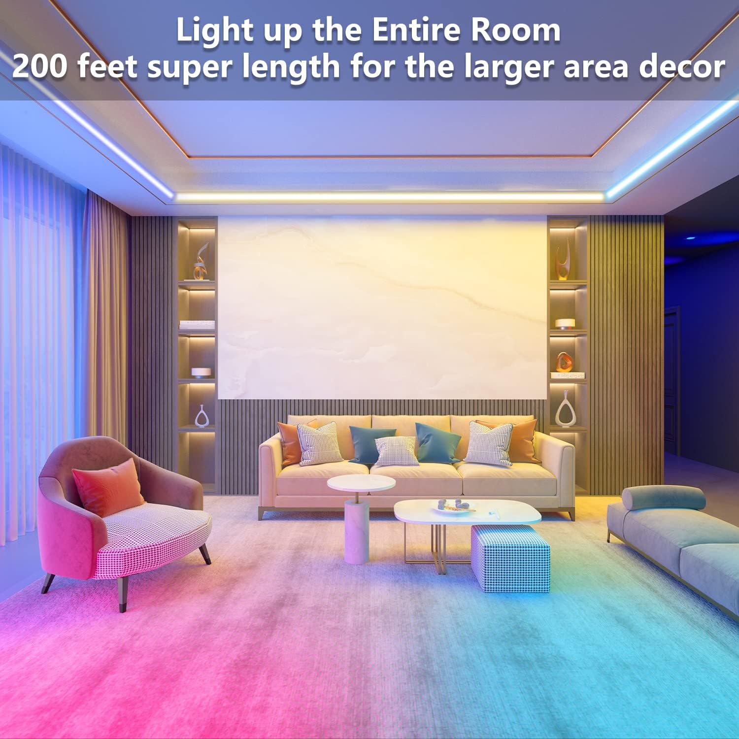 Jadisi 200ft Led Lights for Bedroom, Smart Led Strip Lights with App Control and IR Remote, Music Sync 5050 RGB Led Light Strip for Home Decoration