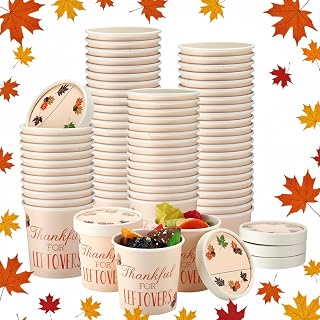 24 Pcs Thanksgiving for Leftover Containers with Lids 12 oz to Go Small Disposable Paper Containers Food Storage for Turkey Thanksgiving Party Supplies