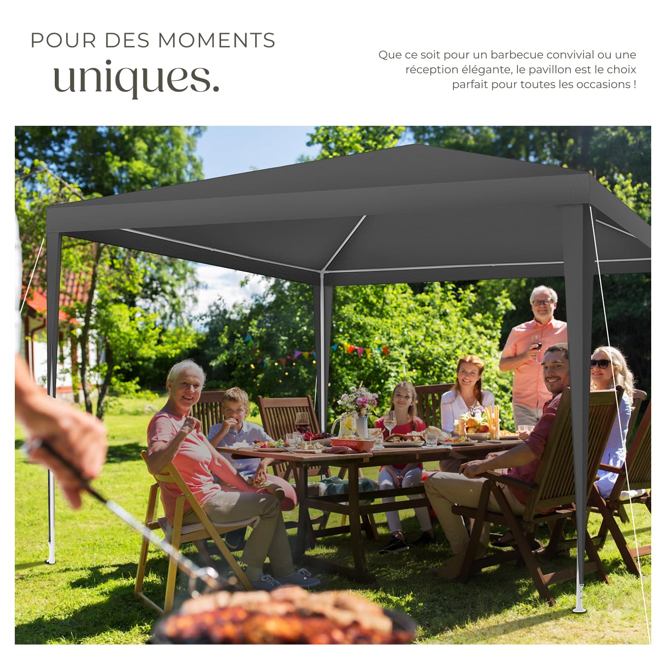 tectake® Tonnelle de Jardin Exterieur Tente de Reception 3x3m Protection UV 30+ Barnum Chapiteau Gazebo Pavillon de Jardin résistant à l'eau, Cadre Solide en Acier époxy