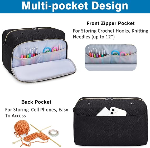 Crochet Yarn Knitting Bag Organizer for Knit Accessories Hooks | 2Pcs Yarn Storage Crocheting Project Bags for Beginners with Shoulder Strap, Travel Bag Crocheting On The Go, Needles Hooks