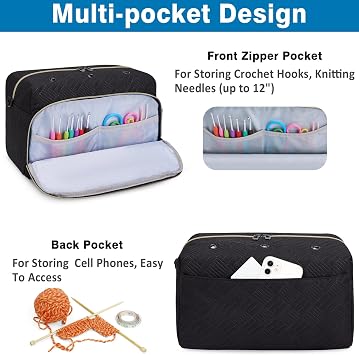Crochet Yarn Knitting Bag Organizer for Knit Accessories Hooks | 2Pcs Yarn Storage Crocheting Project Bags for Beginners with Shoulder Strap, Travel Bag Crocheting On The Go, Needles Hooks